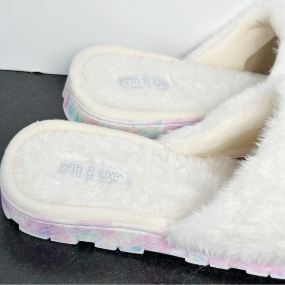 Fifth & Luxe White Faux Fur Slippers Slip-On Outdoor XL 10/11 - Picture 4 of 9